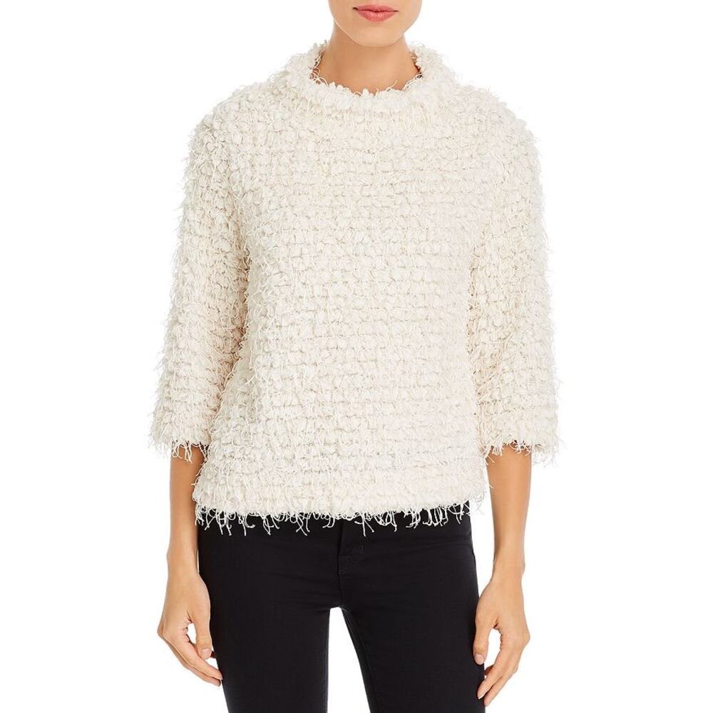 Vince‎ Camuto Mock Neck Textured Fringe 3/4 Sleeve Cropped Sweater Sz S